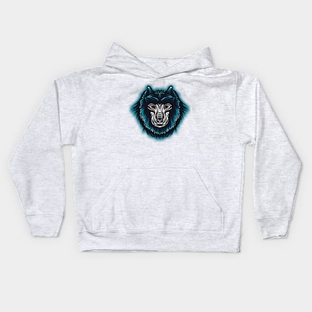 Wolf Head Mascot Style Kids Hoodie by Mako Design 